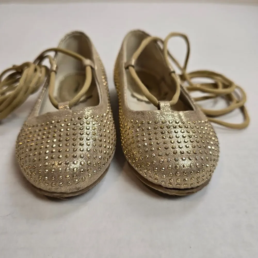 Joyfolie Kira Gold Ballet Flats Size 6 Studded Lace Up Shoes